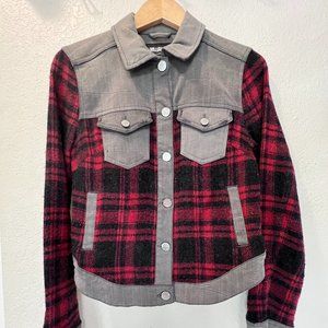Wool Plaid Sleeve & Black Denim Jacket - William Rast